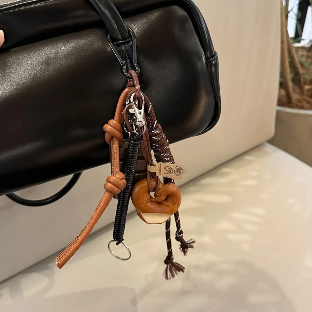 2024 Newest Hand Woven Ropes Suit Korean Braided Strap PU Rope Chocolate Pendant Bag Accessories Car Keyring for Women