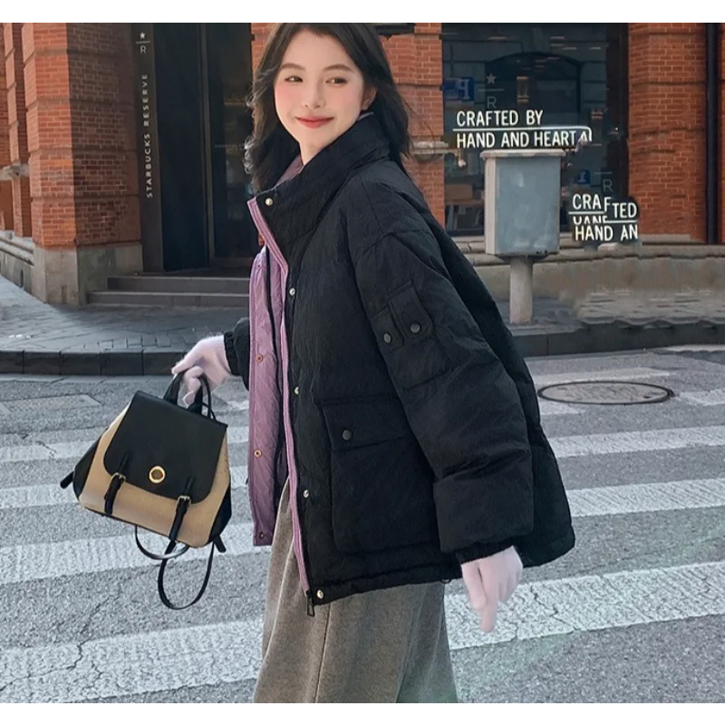 ショートダウンジャケット 新入荷 プラスサイズ オーバーサイズ カラーブロック ショートスタンドカラー 通勤ファッション 多用途アウター トレンド