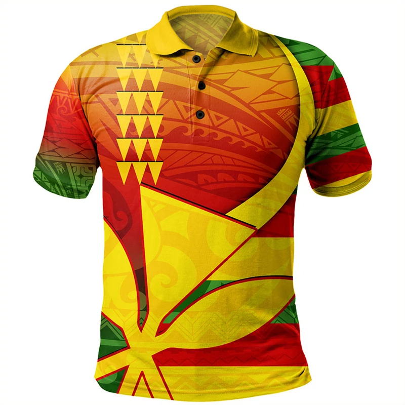 Hawaii Vacation Polo Shirt Men's Clothing Polynesian Culture Pattern Printed Shirts Colorful Fashion Trendy 2025 Spring New Top