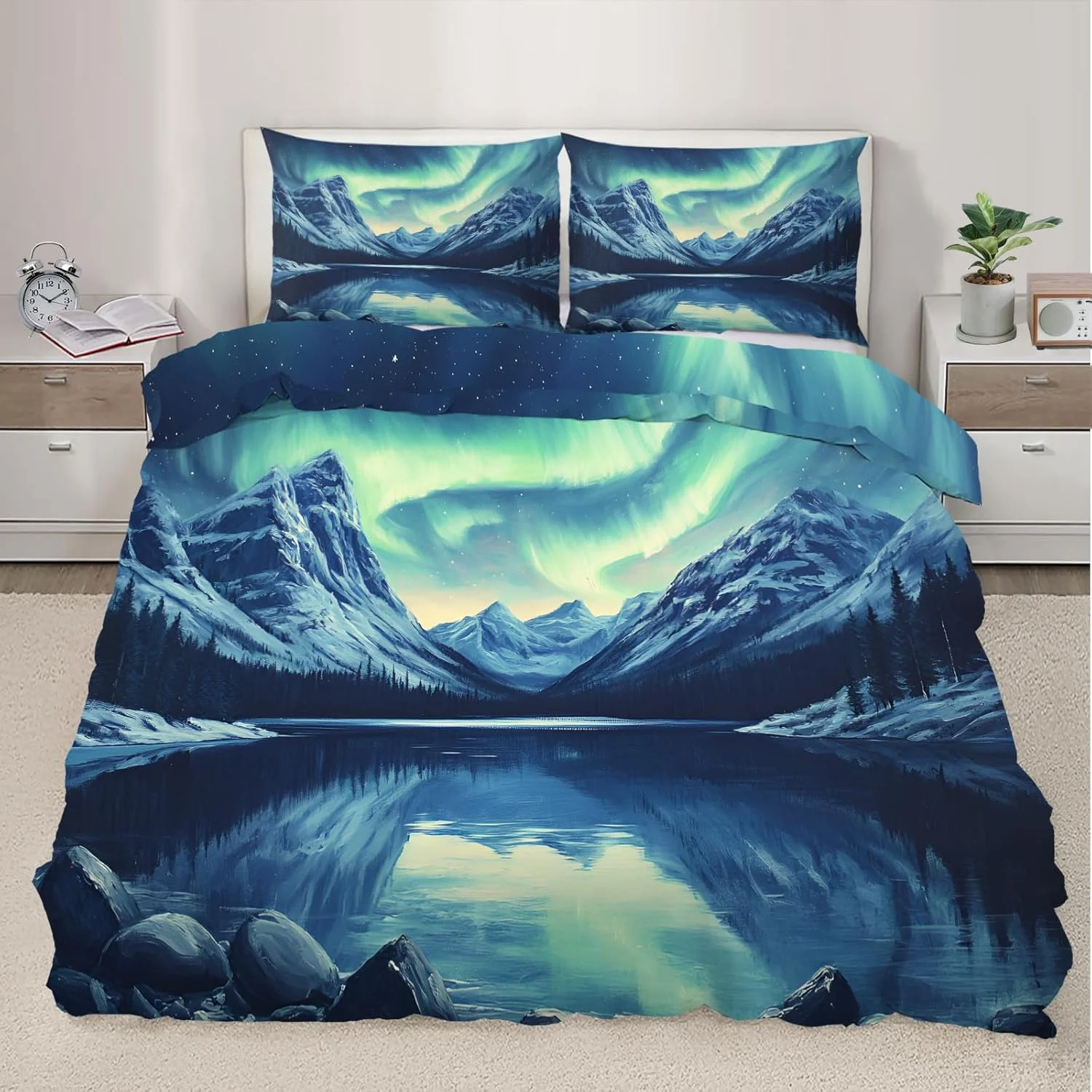 

Duvet Cover Landscape Bedding Set 3 Piece Soft Microfiber Comforter Cover 2 Pillowcases Scenery Bedroom Decor