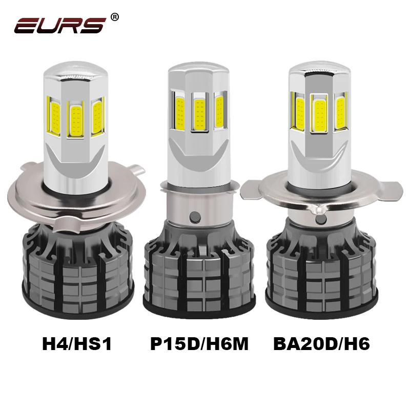 EURS HS1 LED Motorcycle Headlight H4 BA20D P15D H6 Led Bulb 6000LM Hi-Lo Beam Motorbike HeadLights 60W Head Lamp AC/DC 12V 6000K