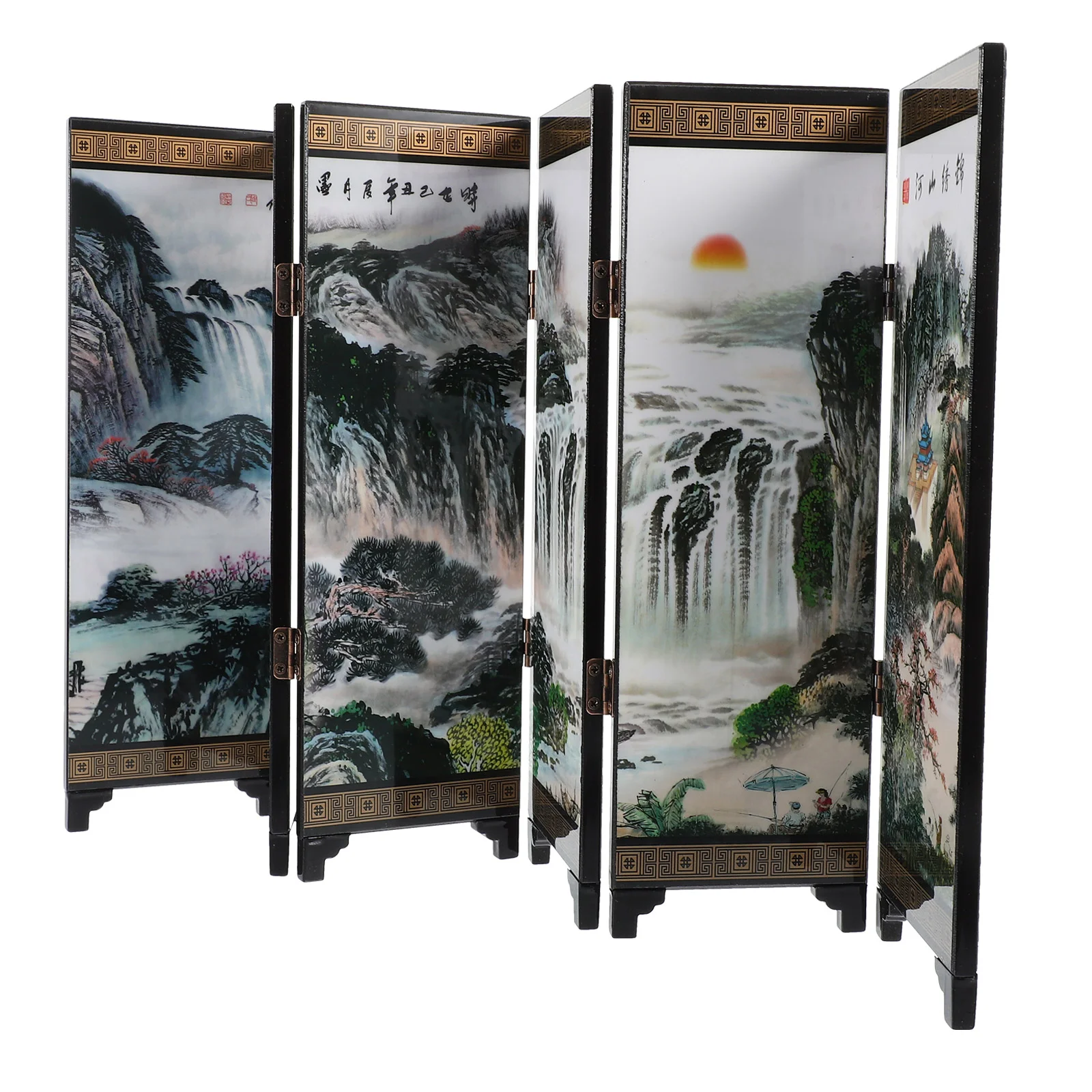 Small Screen Panel Folding Partition Wall Chinese Traditional Wooden Mini Desktop Divider Decor