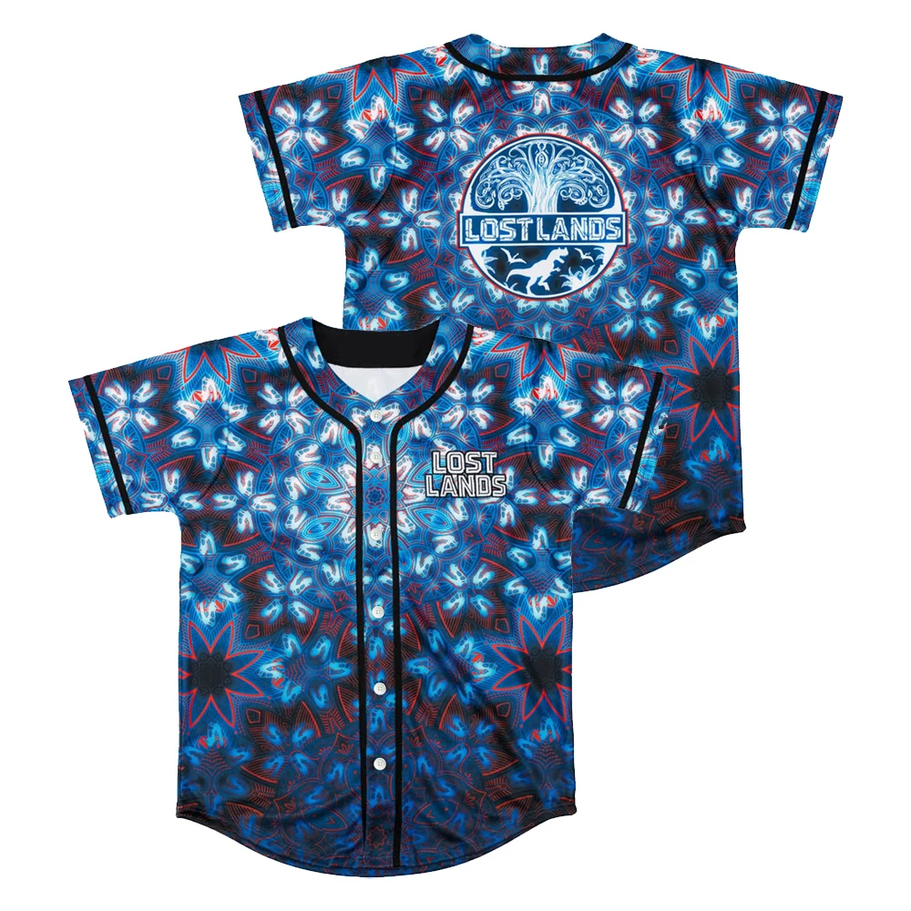 

Excision Lost Lands Mandala Baseball Jersey Shirt V-Neck Short Sleeve Blue Shirt Women Men Streetwear 3D Tee