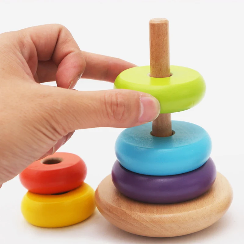 Infants Children Gifts Early Education Color Classification Bead-shaped Matching Box Rainbow Tower Set Enlightenment Wooden Toys