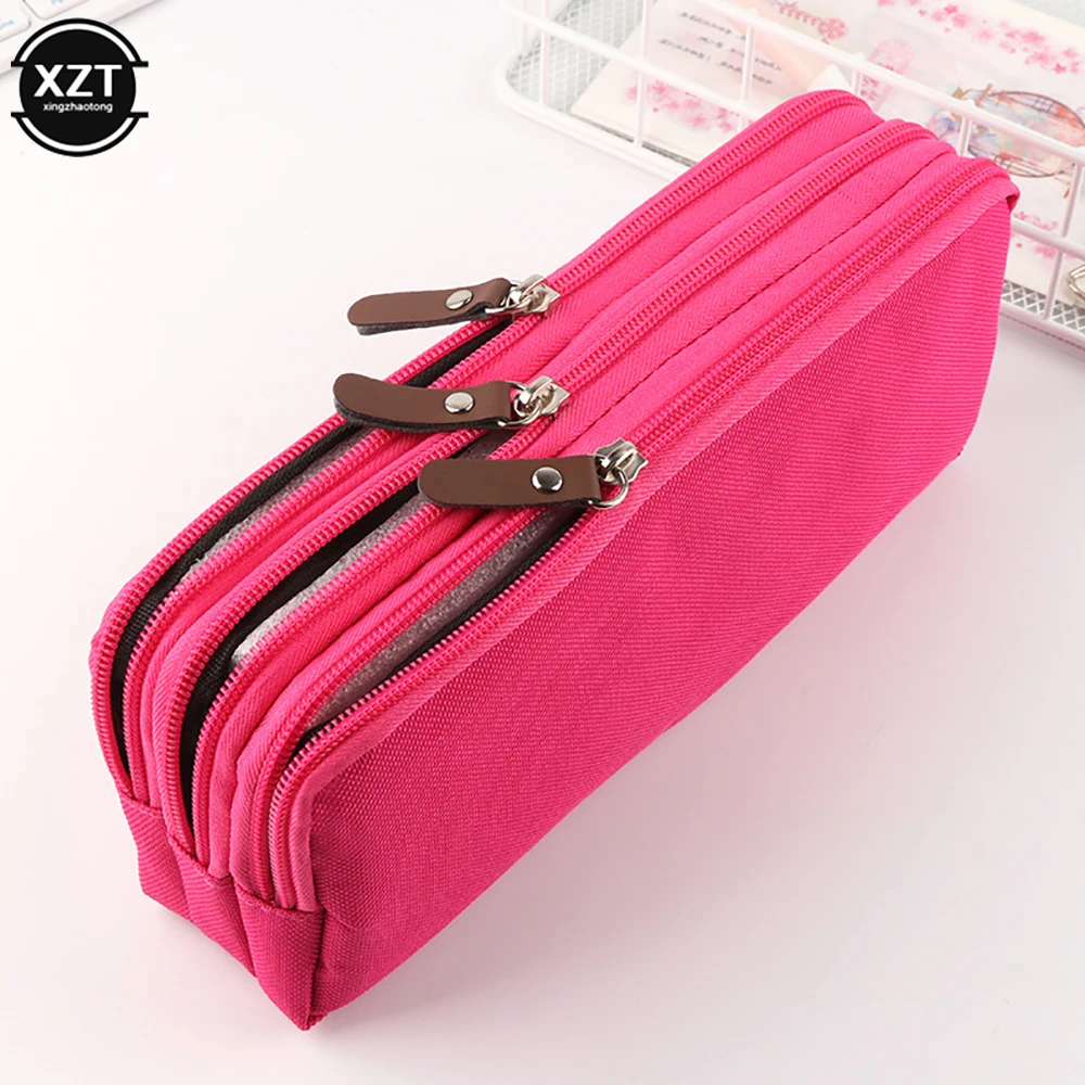 3 Zippers Pencil Case School Stationery Supplies Korean Style Stationery Large Capacity Pencil Pouch Estuche Kalemlik Pencilcase