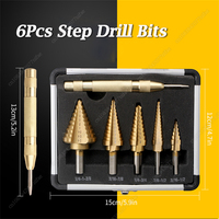 6Pcs Step Drill Bit Titanium Milling Cutter & Automatic Center Punch Saw Drill Bit Set for Woodworking Metal Core Hole Opener