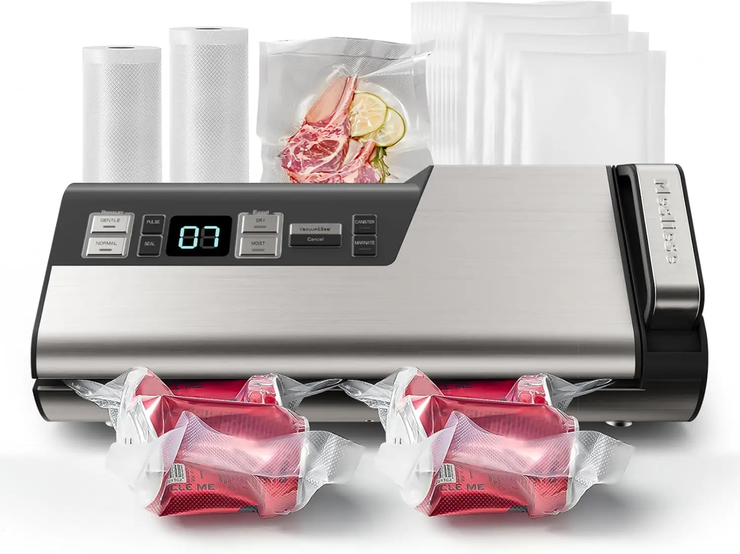 

Vacuum Sealer Machine, 95kPa 140W One Hand Operation Food Sealer, Double Seal Strip with Build-in Cutter & Countdown Display