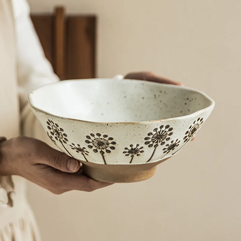 Handmade Sunflower Ceramic Bowl Stoneware Noodle Soup Dish Home Dining Tableware
