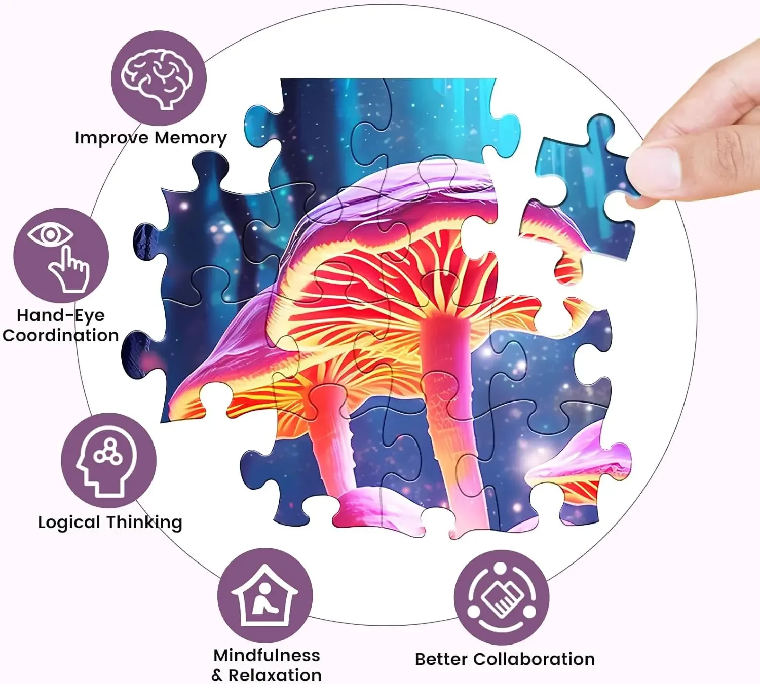 Champignons Puzzle en bois 1000/500/300 pièces Puzzle adulte pour salle de jeux décor de chambre cadeau de fête d'anniversaire jeu d'activité familiale
