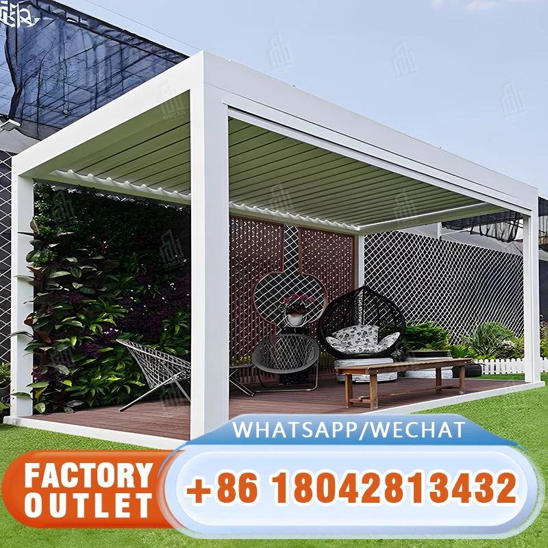 Outdoor pavilion Terrace roof motorized louvered bioclimatic system aluminum pergola patio canopy