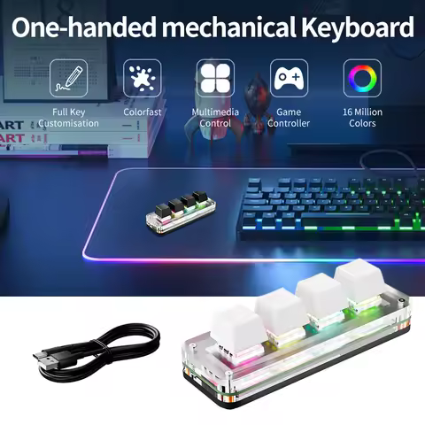 Programming Macro Mechanical Keyboard RGB Mini Gaming Custom Macropad 4 Keys Keypads For PS Copy Paste Hotswap Keypad USB Wired