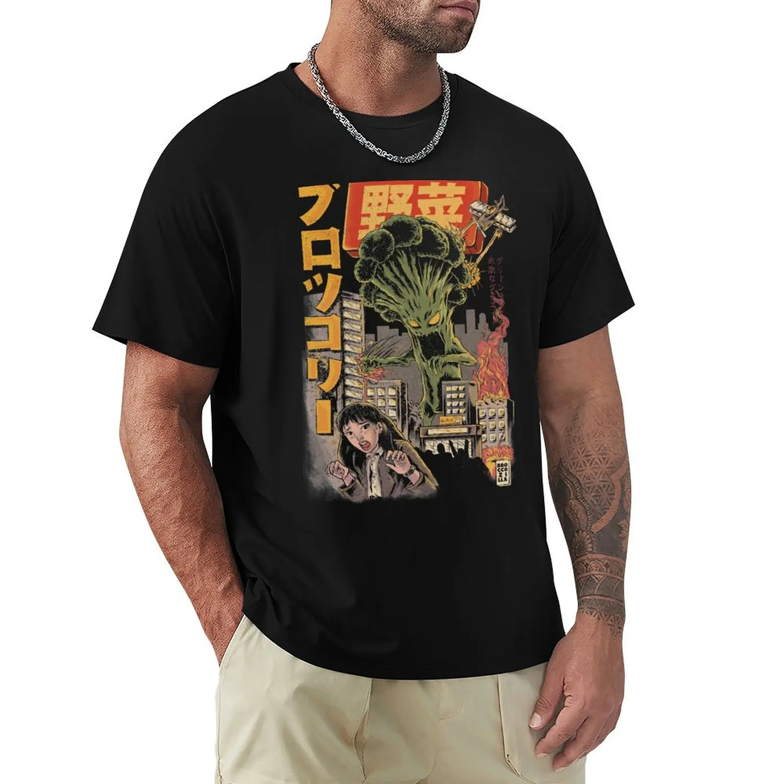 Broccozilla Black Version T-Shirt man graphic t shirt T-Shirt