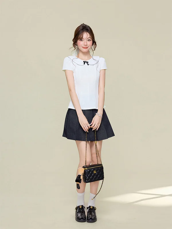 Anti-Wrinkle Design Doll Collar Short Sleeve Shirt Women's Summer New Style Shoulder Small Shirt Short White Shirt Korean Style