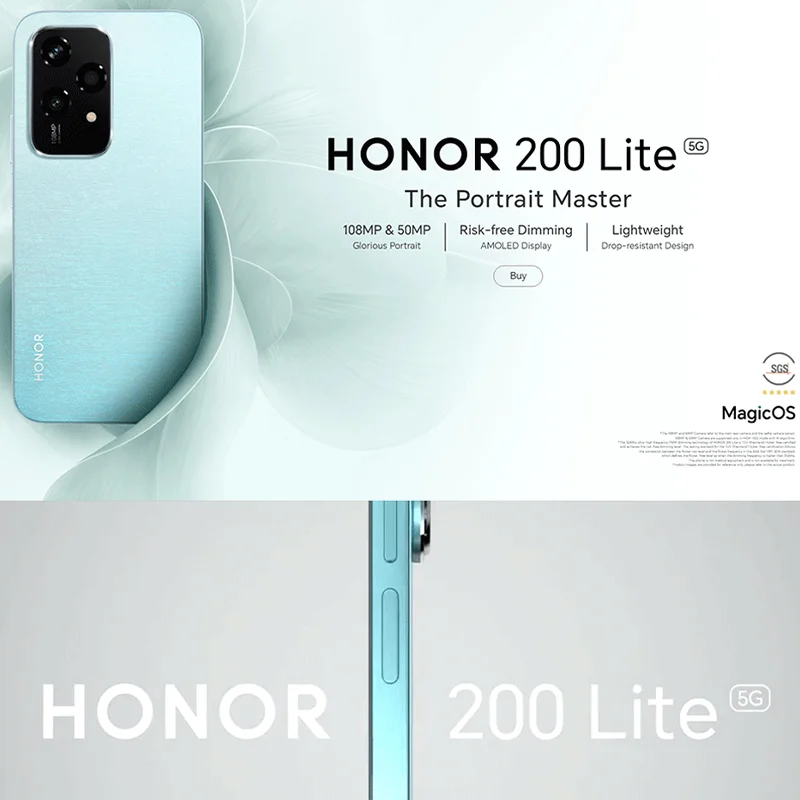 الإصدار العالمي الجديد HONOR 200 Lite 5G الهاتف الذكي Mediatek Dimensity 6080 6.7 بوصة 90 هرتز AMOLED عرض 256 جيجابايت ROM 108 ميجابكسل الكاميرا الرئيسية