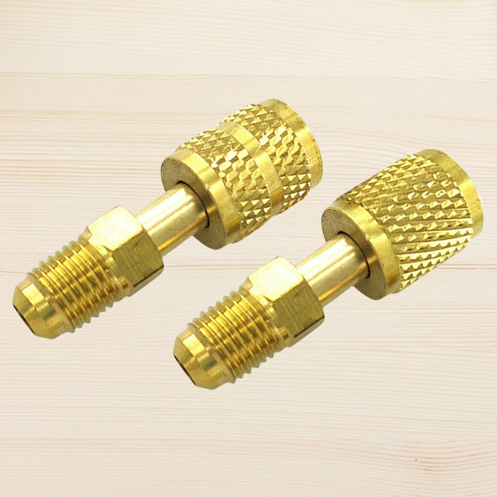 2Pcs AC Refrigerant Adapter SAE External Thread 1/4 R410A Refrigeration Charging Adapter Brass for R410 R32 R22 Valve System