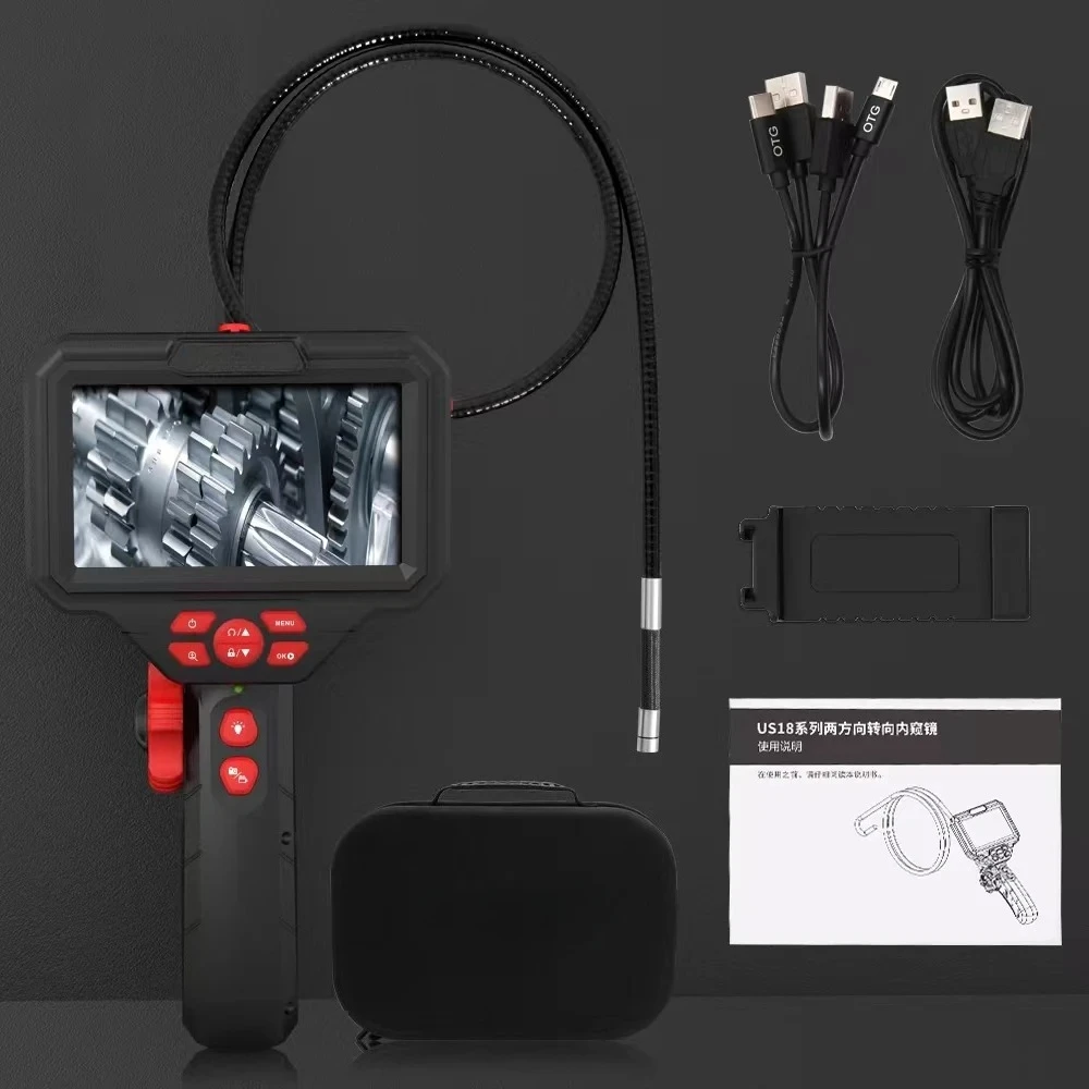 Waterproof Industrial Inspection Endoscope, 5‑Inch Screen 360° Articulating Probe for Automotive & Pipeline Detection
