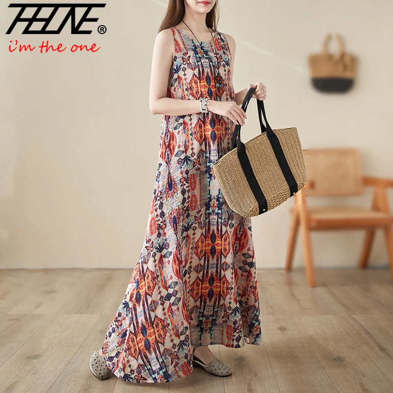 Vestidos De Mujer Oversized Bohemian New Summer Tank Dress for Women Robe Maxi Long Holiday Beach Floral Print Casual Dresses