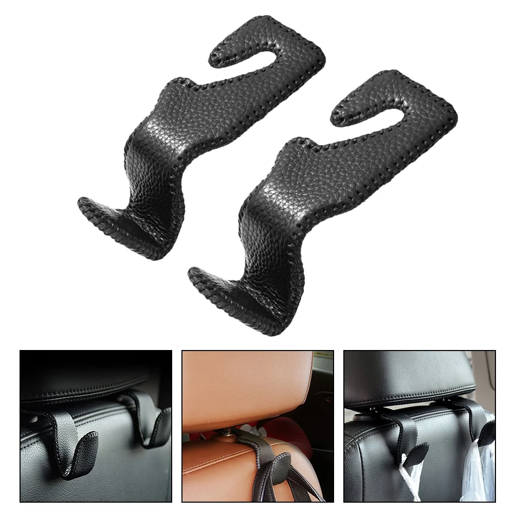 

2 Pcs Back Seat Hook up Universal Headrest Top Layer Cowhide Vehicle Backseat Hooks