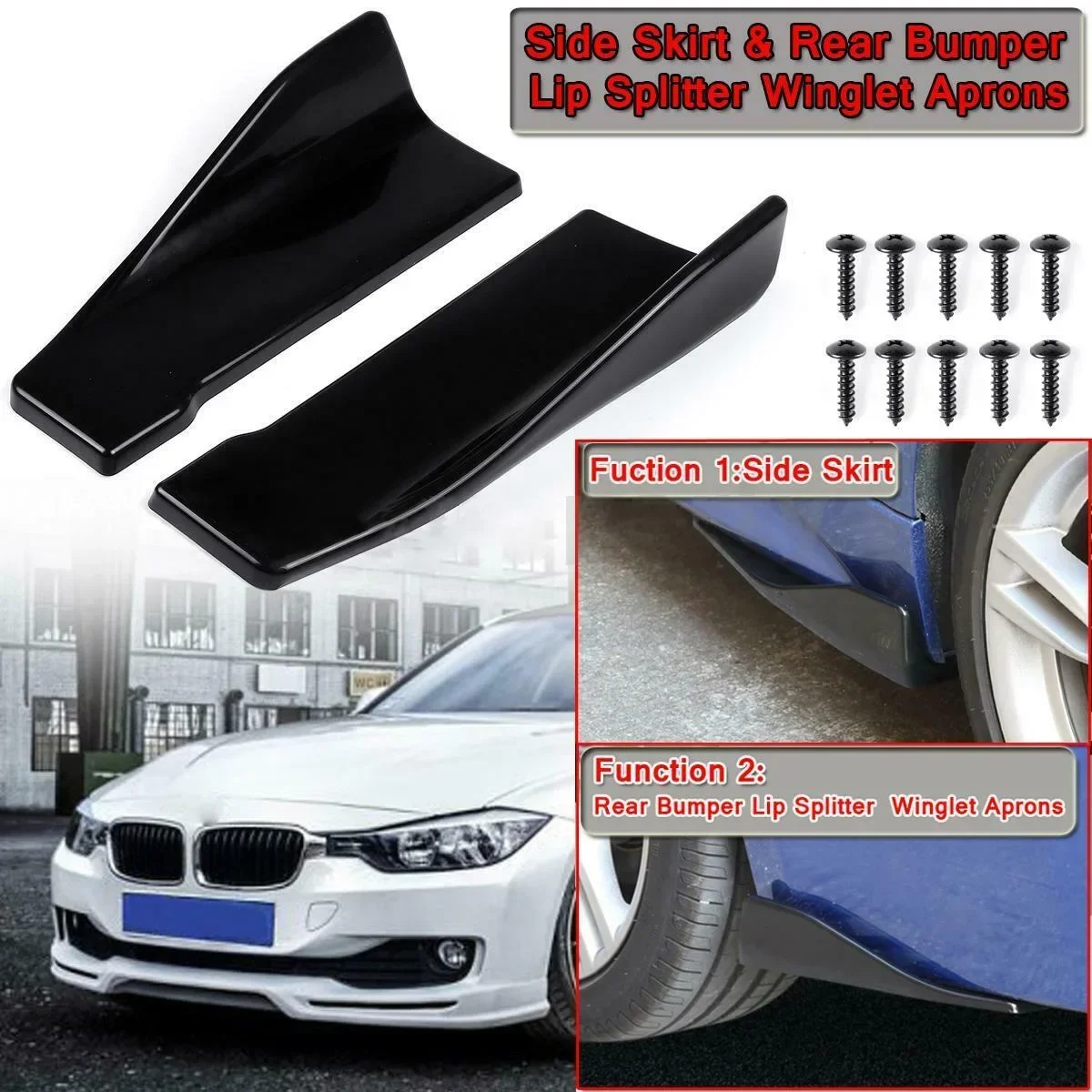 

Universal 35cm/48cm Carbon Fiber Gloss Black Side Skirt & Rear Lip Kit - Bumper Rocker Protection Trim for Car Styling