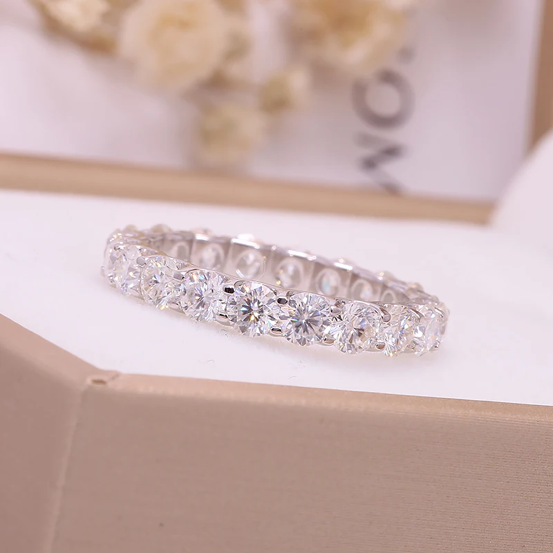 

14-каратное золото DEF Color VS круглой огранки CVD HPHT 2ctw, выращенное в лаборатории бриллиантовое кольцо, кольцо Full Eternity Band для женщин