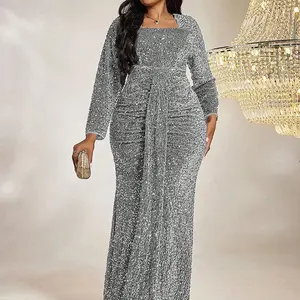 فستان سهرة من الترتر TOLEEN للنساء فساتين ماكسي بالإضافة إلى حجم ثقيل أنيق ضيق ذيل مأدبة وصيفة الشرف الفاخرة أعلى 6 فساتين وصيفة الشرف مبيعا بحجم كبير - رقم 6