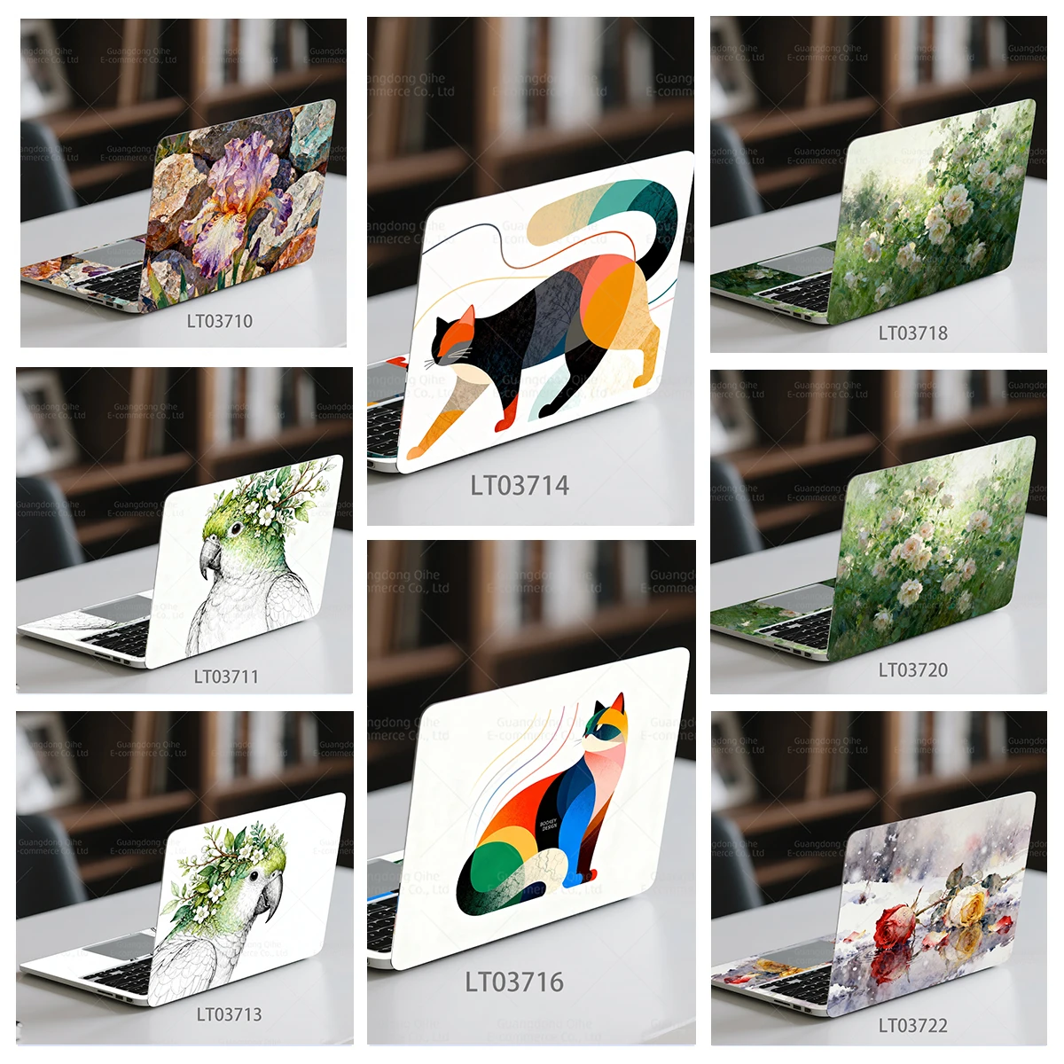 

2 Sheets Self-adhesive PVC Notebook Stickers, Crested Parrot & Geometric Cat & Rose Garden, Waterproof Scratch-proof