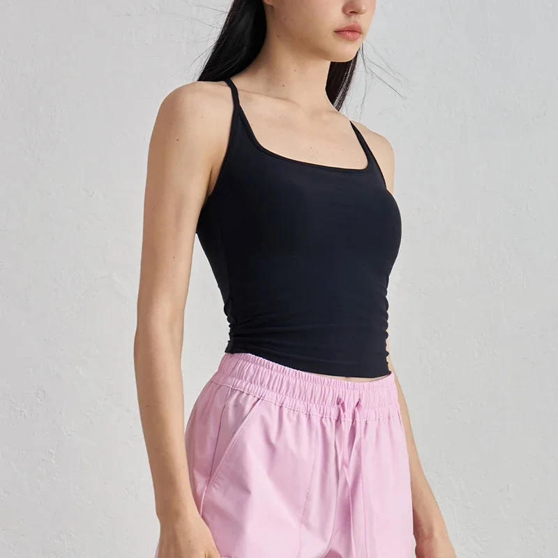 VITALINOVO Canotta con scollo quadrato e schiena scoperta per donna Canotta lunga imbottita aderente Basic Cami Top senza maniche T-shirt attillate basic