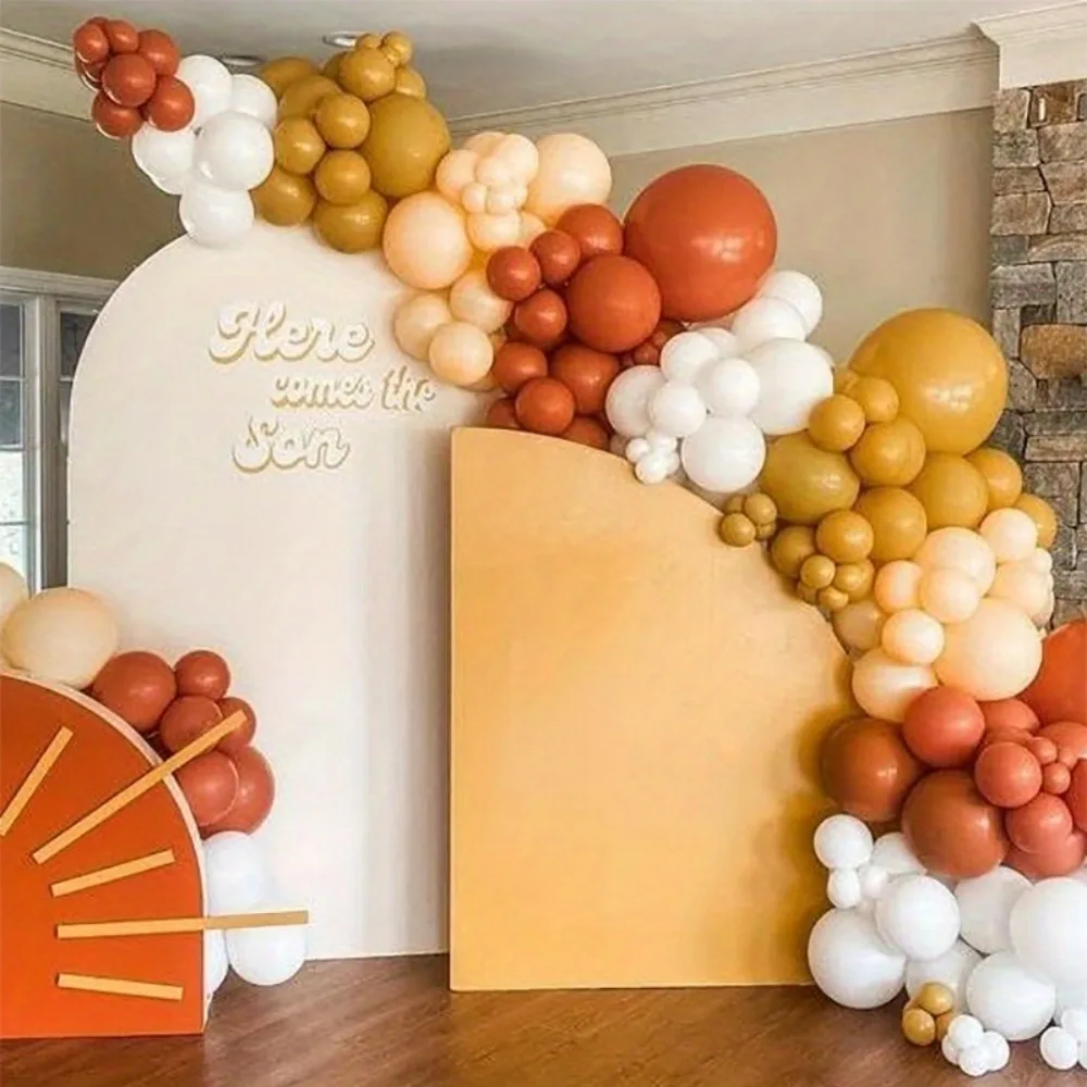 136pcs Retro Nude Orange Yellow Balloon Set Sunshine Theme Birthday, Brilliant Party, Anniversary Party, Wedding Decoration