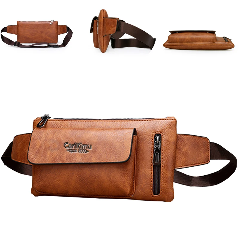 

Men's Vintage Leather Waist Bag, Multi-Compartment, Casual/Outdoor, Retro Stylish & Practical
