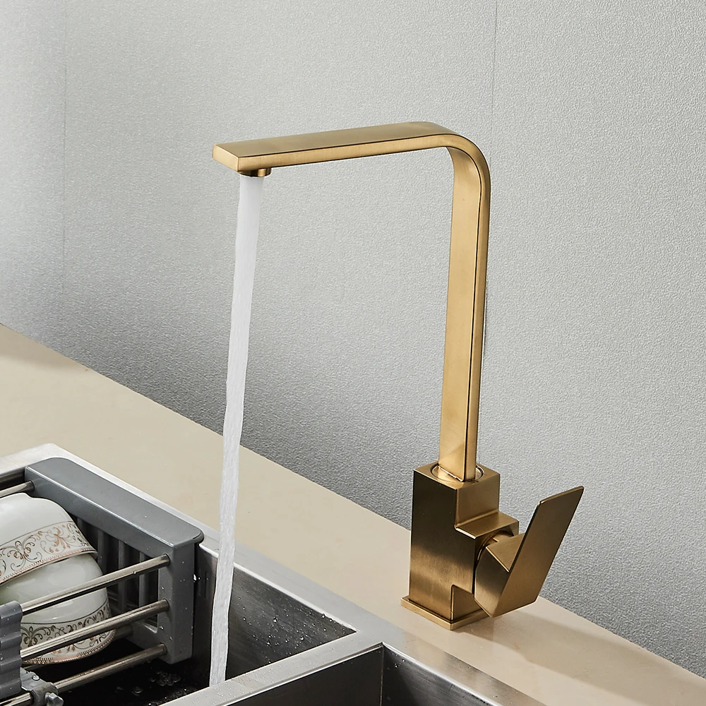 Black Square Kitchen Faucet Chorme/Gold Hot Cold Utility Kitchen Sink Tap 360 Degree Rotation Mixer Deck Mounted Water Taps