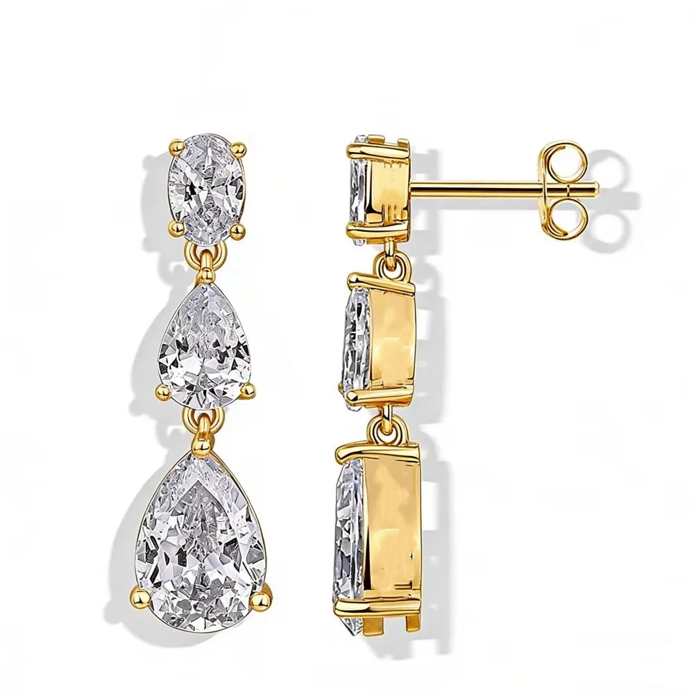 14K Vergoldete CZ Zirkon Tropfen-Ohrringe für Damen Mode Luxus Exquisite Braut Brautjungfer Hochzeit Anhänger-Ohrringe Schmuck