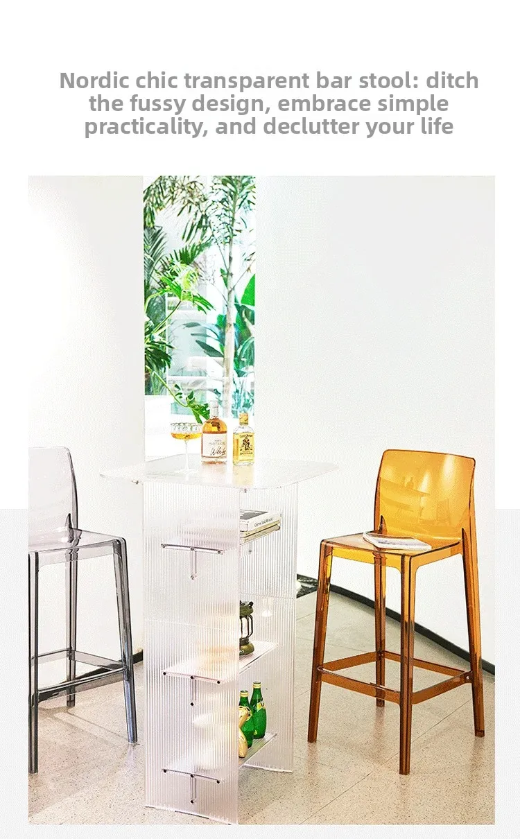 Clear Acrylic Modern Bar Stool Ergonomic Counter Height Chair Stylish Kitchen Island Seating for Home Furniture & Cafe Decor