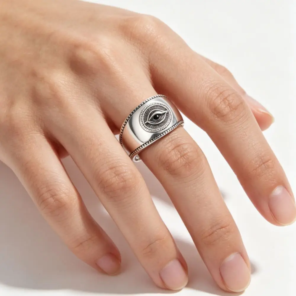 Creative Vintage Eye Finger Ring Adjustable Gothic Punk Opening Rings Retro Resizable Silver Rings Hip Hop