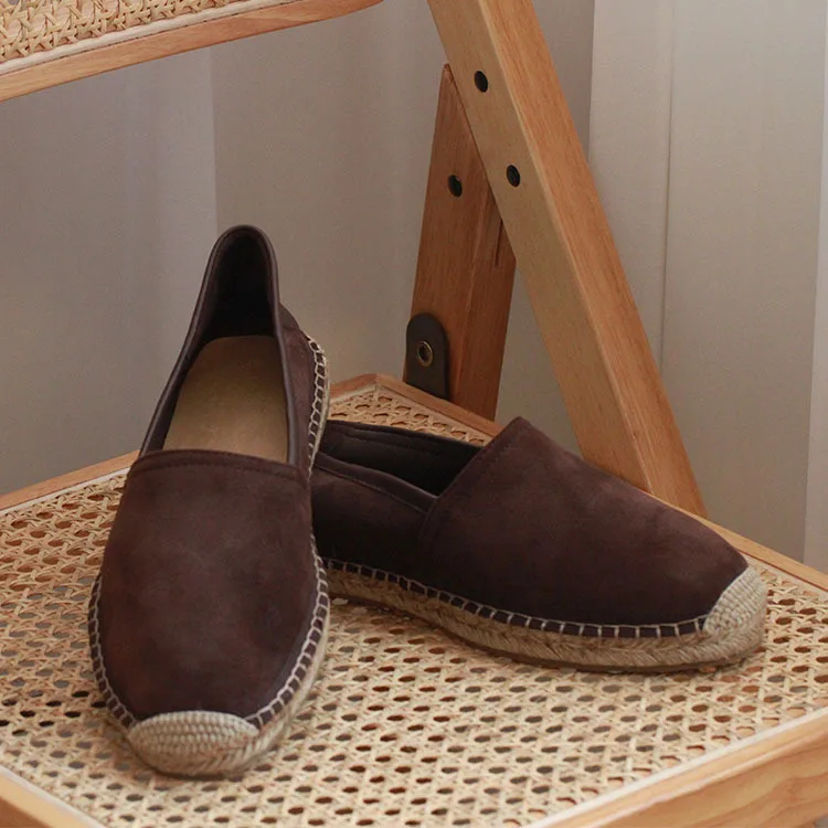 

2026 New Summer Mens Casual Shoes Fashion Slip on Fishermen Flats Sheepskin Lazy Shoes linen Grass Woven Summer Flats