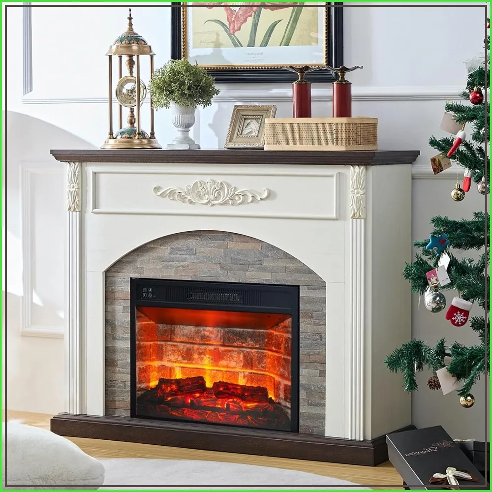 44 Inch Electric Fireplace with Mantel, White Heater, LED Flame, Corner Firebox, 23 Inch Insert