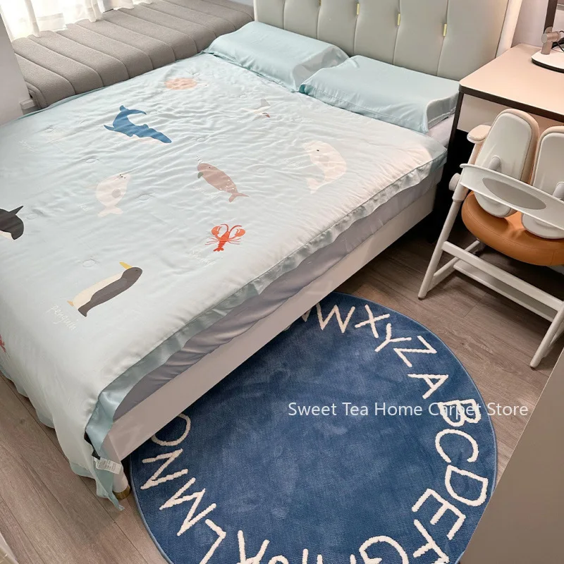Nordic Simple Letter Bedroom Round Non-slip Mat Soft Washable Large Living Room Home Decor Rug Short Velvet Study Floor Carpet