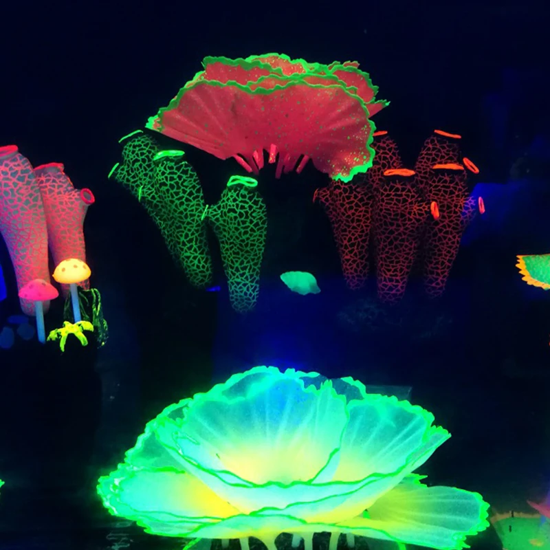 Fluorescent Aquarium Decoration Fish Tank Landscaping Coral Simulation Lettuce Aquarium Plants Ornament Underwater Fish Tank