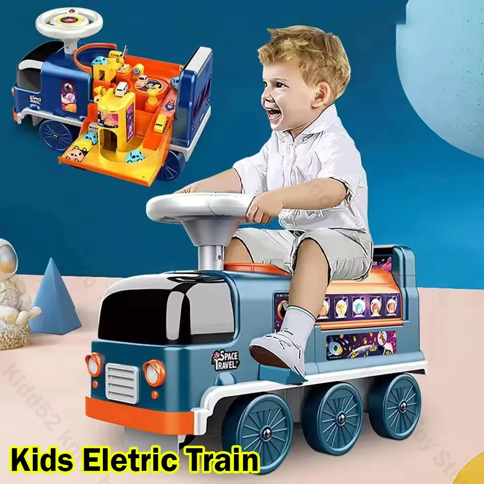 Elektryczny pociąg dla dzieci, zabawka do jazdy, kolejka, wózek dla niemowląt, chodzik, pociąg do noszenia dziecka, szyna kolejowa, klasyczny model, straż pożarna, policja, Boże Narodzenie