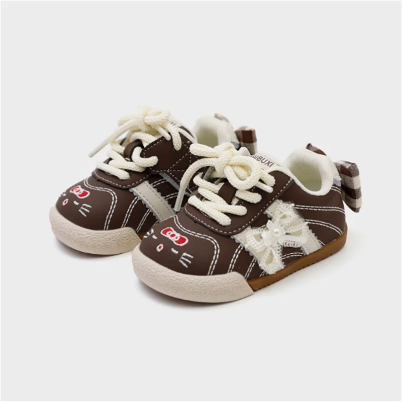 2026 New Spring Baby Shoes Leather Toddler Girls Casual Shoes Butterfly-knot Fashion little Kids Sneakers EU16-26