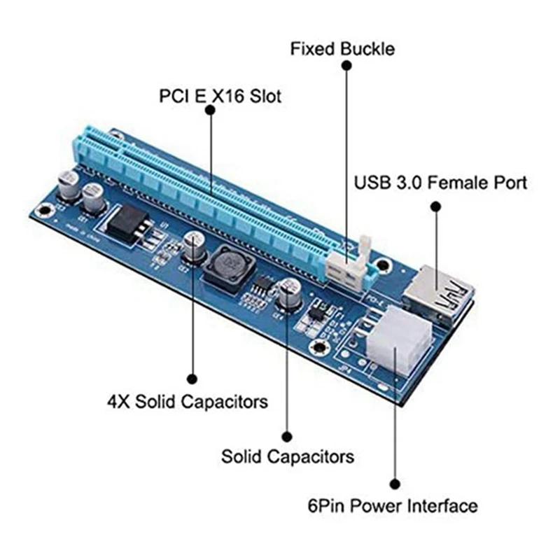 VER006C PCI-E Riser Card 006C PCIE 1X To 16X Extender 60CM 100CM USB 3.0 Cable SATA To 6Pin Power Cord For GPU Mining