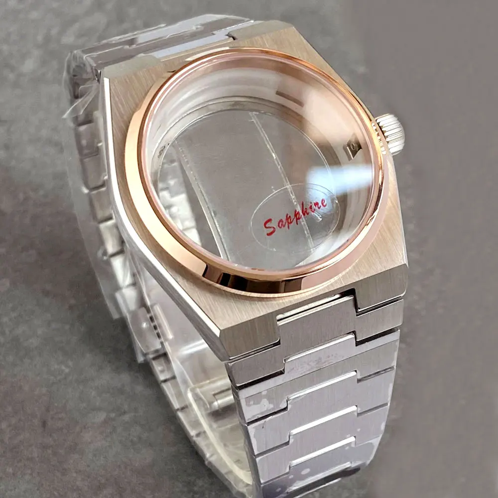 40mm Silver Rose Gold Steel Watch Case Sapphire Glass For Super Player Modified Prx Case Bracelet Fit NH35 NH36 Through Bottom