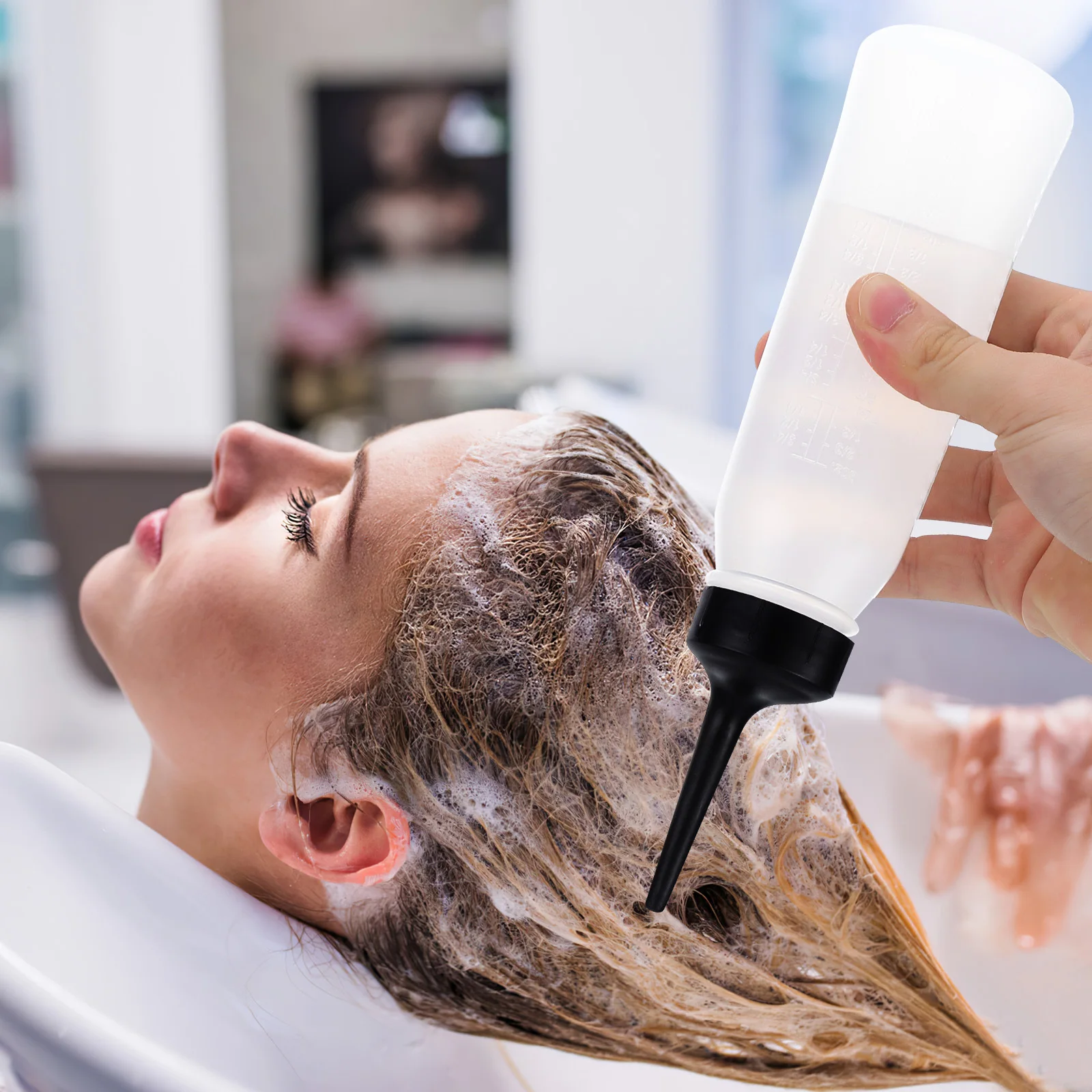 

3pcs Hair Dye Bottles Refillable Squeeze Applicator With Angled Tip Measuring Scale For Salon Hair Color Shampoo Conditioner