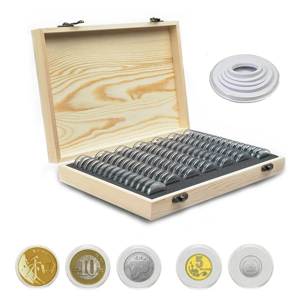 Storage Coin Lock Holder Box Wooden Commemorative Collection 18mm/21mm/25mm/27mm/30mm Capsule For With Coins