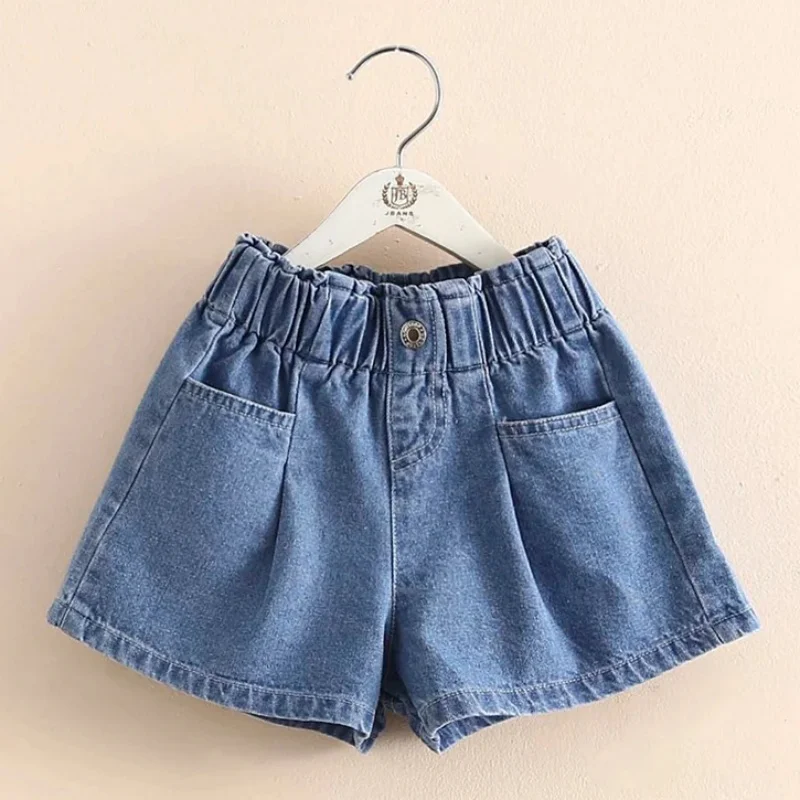 2024 Hot Summer Fashion Cute 3 4 5 6 7 8 Years 100-130cm Children Pocket Cotton Big Size Baby Kids Girls Loose Denim Shorts