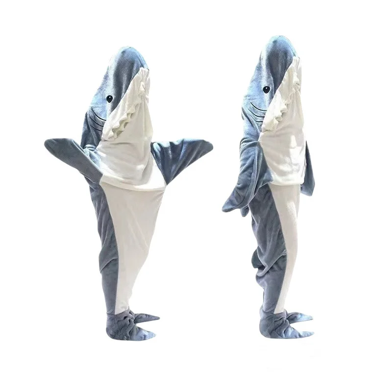 Large Size Shark Sleeping Bag Animal Flannel Pajamas Kids Men and Women One Piece Homewear Boy Girl Loose Robe Thickened Warm