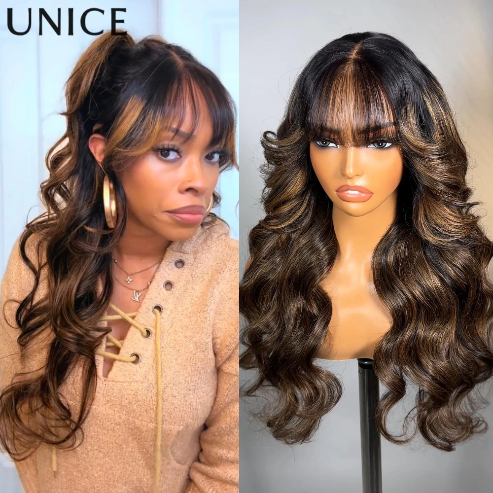 UNice الشعر الرباط 7x5 و 13x4 قبل قطع قبل التبييض غلويليس شعر مستعار شعر الإنسان Balayge يسلط الضوء على موجة فضفاضة الستار الانفجارات شعر مستعار #4