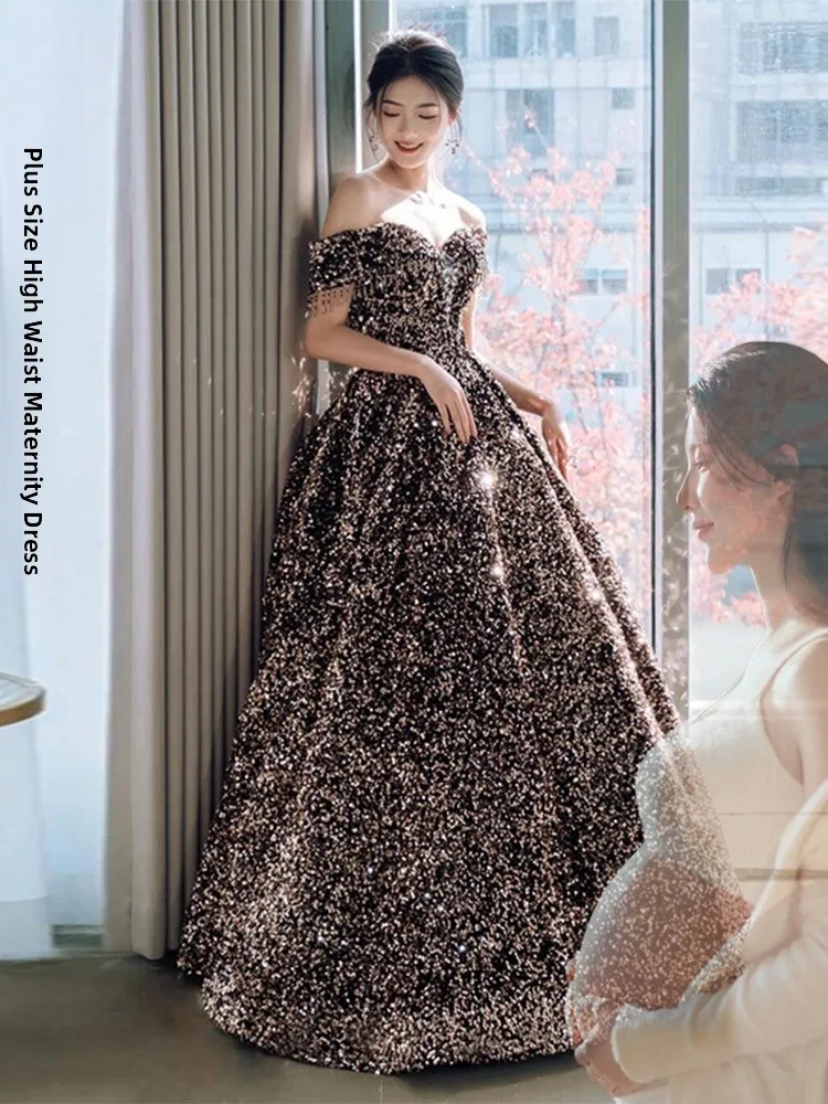 

Длинное вечернее платье с пайетками на одно плечо для помолвки, дня рождения, торжественных мероприятий, больших размеров, черное, от Beorliorn