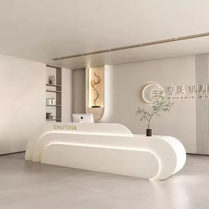 

Customized.Contemporary Stylish Reception Desk Beauty Salon Hotel Company Glossy Front Desk Reception Counter With LED Light