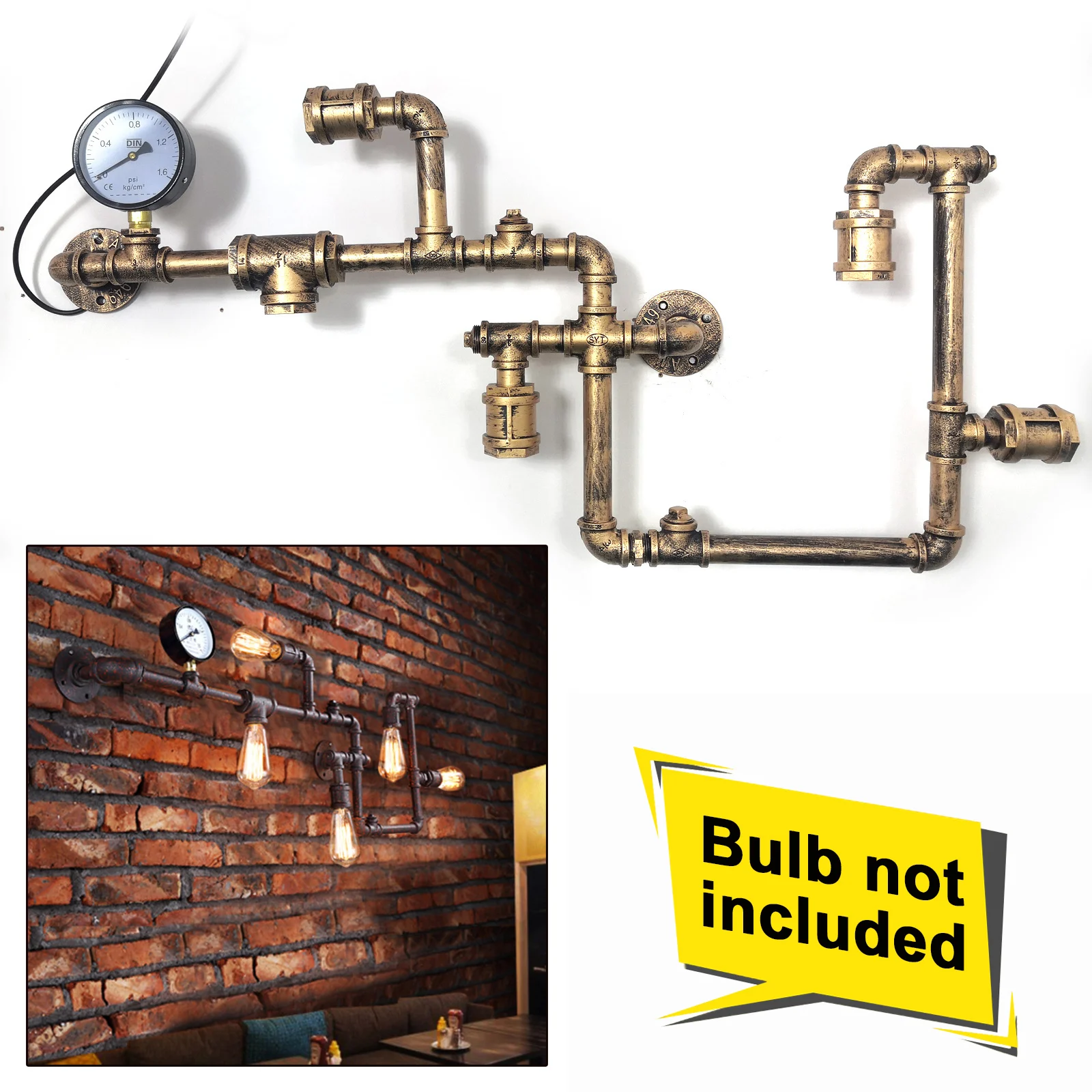 

5-головный антикварный железный настенный светильник, железная водопроводная лампа, винтажный ретро-чердак, бар, кафе, освещение для дома, спальни, ресторана, украшение