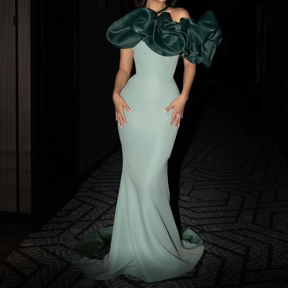 

Customized Mermaid Evening Dresses Floor-length Off The Shoulder Sleeveless Prom Gown Fashion Ruched Sequined Draped Party Gown